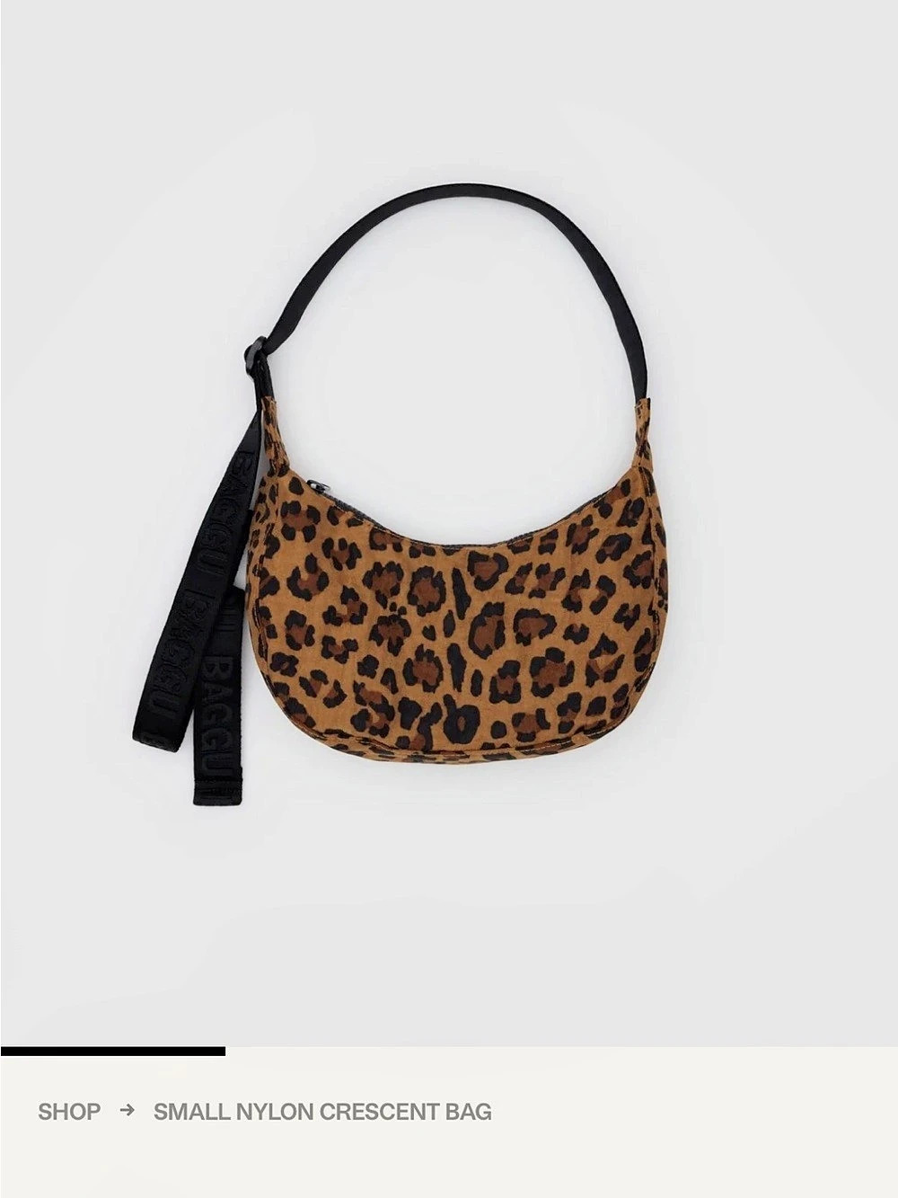 BAGGU Small Nylon Crescent Bag Leopard Print Shoulder Bag